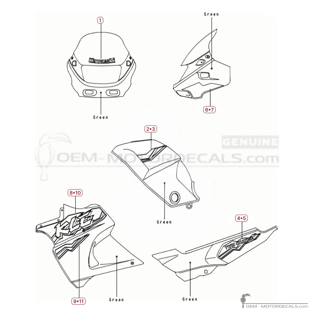 Autocollants pour Kawasaki KLE 500 1993 • Kawasaki Autocollants OEM