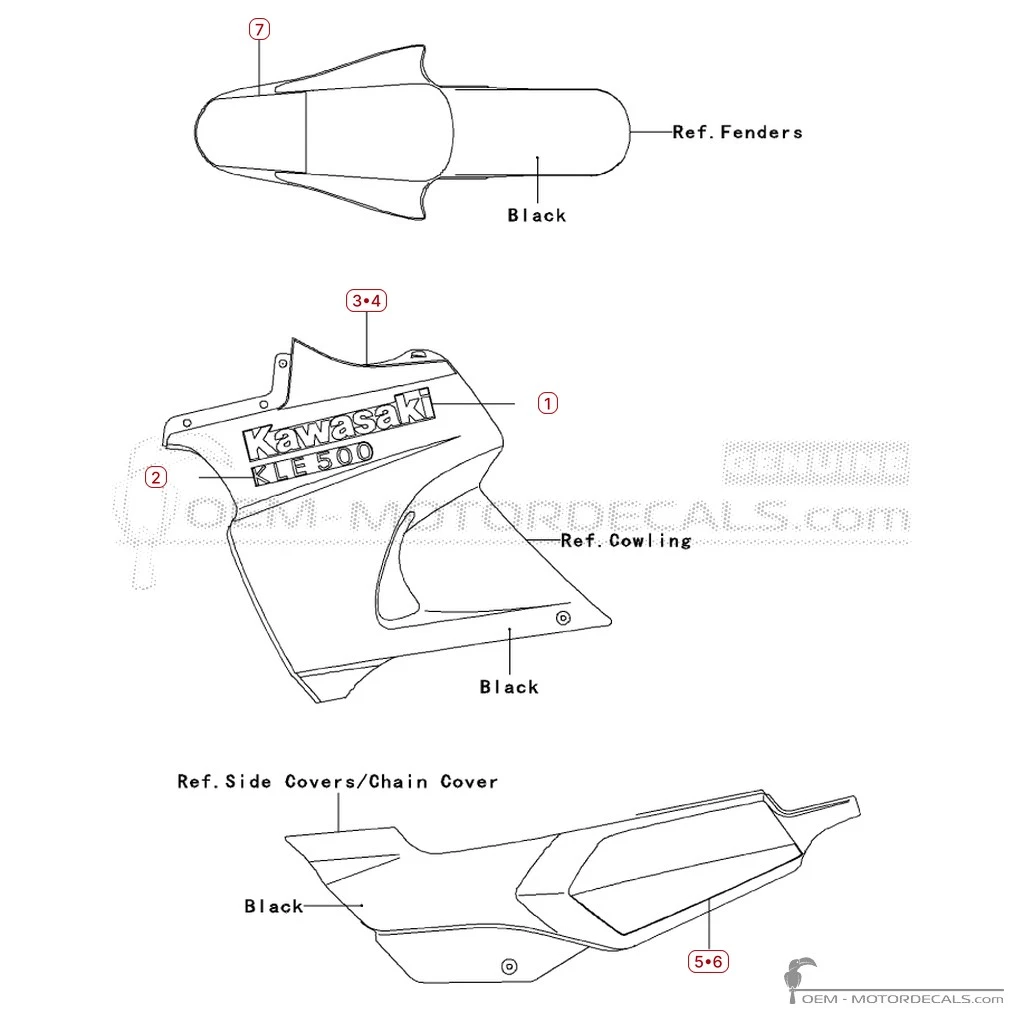 Decals for Kawasaki KLE 500 2005 • Kawasaki OEM Decals