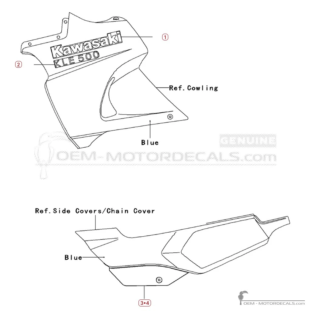 Autocollants pour Kawasaki KLE 500 2006 • Kawasaki Autocollants OEM