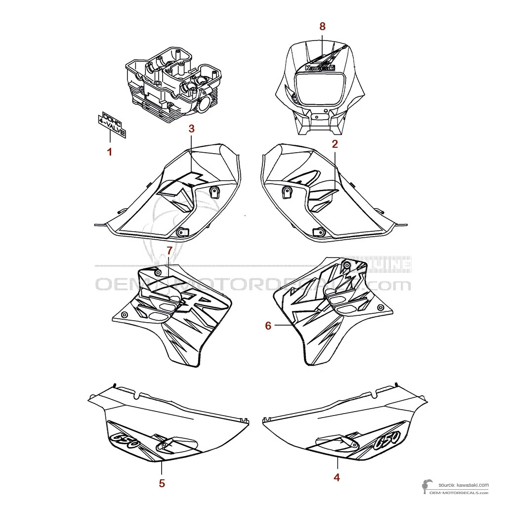 Autocollants pour Kawasaki KLR650 1995 - Rouge • Kawasaki Autocollants OEM