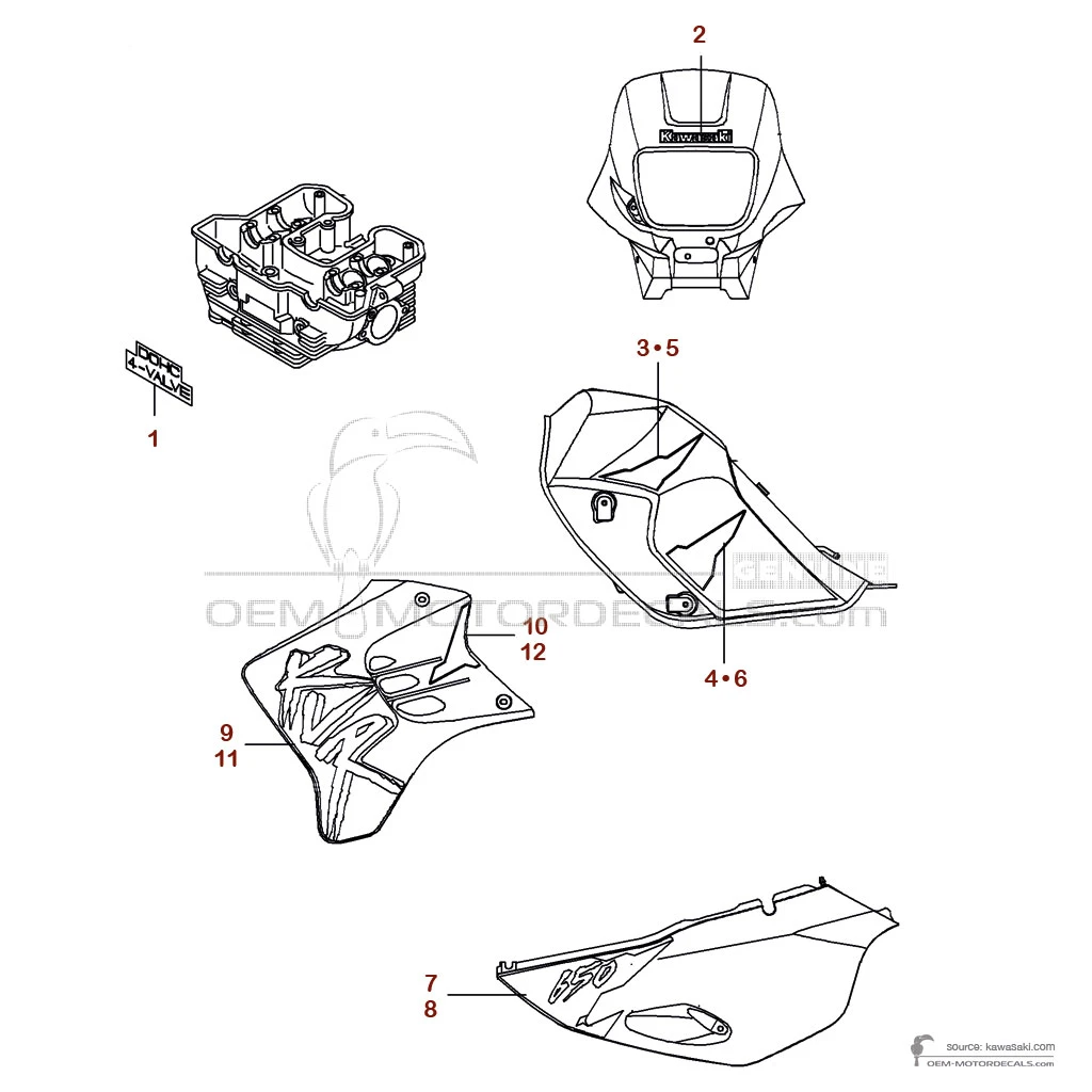 Adesivi per Kawasaki KLR650 1998 - Verde • Kawasaki Adesivi OEM