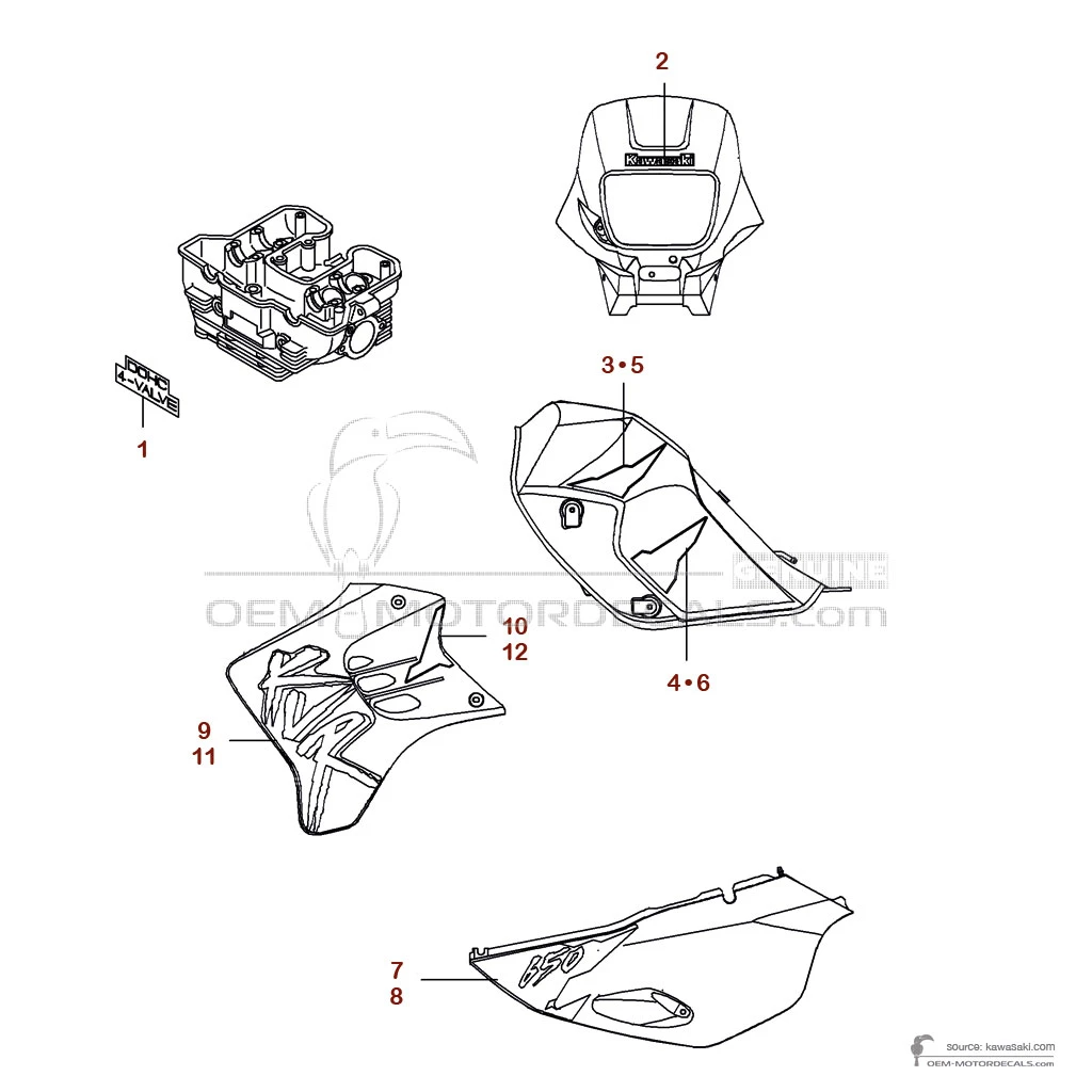 Stickers voor Kawasaki KLR650 1998 - Rood • Kawasaki OEM Stickers