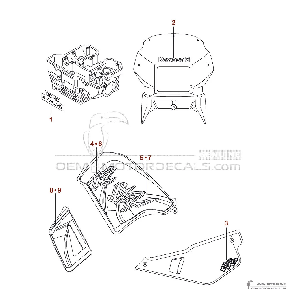 Adesivi per Kawasaki KLR650 2002 - Verde • Kawasaki Adesivi OEM