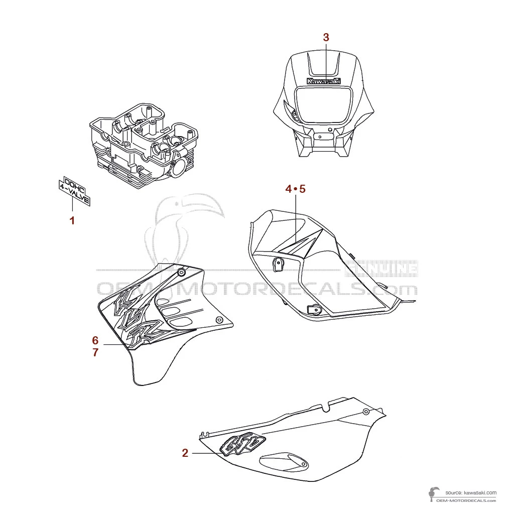 Adesivi per Kawasaki KLR650 2004 - Argento • Kawasaki Adesivi OEM