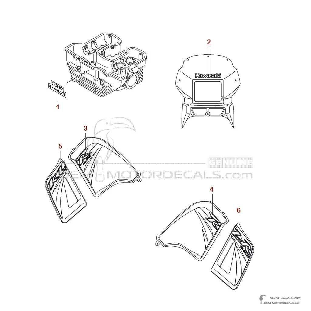Adesivi per Kawasaki KLR650 2007 - Ebony • Kawasaki Adesivi OEM