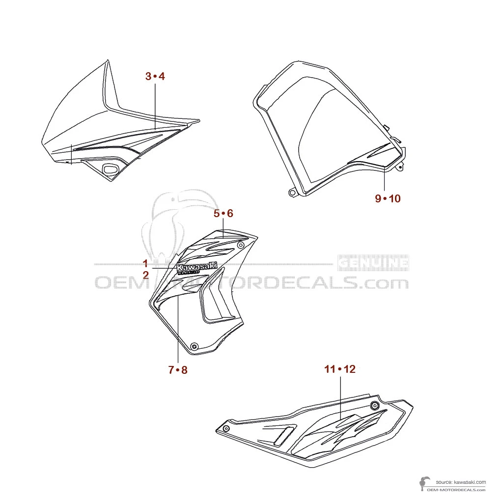 Aufkleber für Kawasaki KLR650 2008 - Rot • Kawasaki OEM-Aufkleber