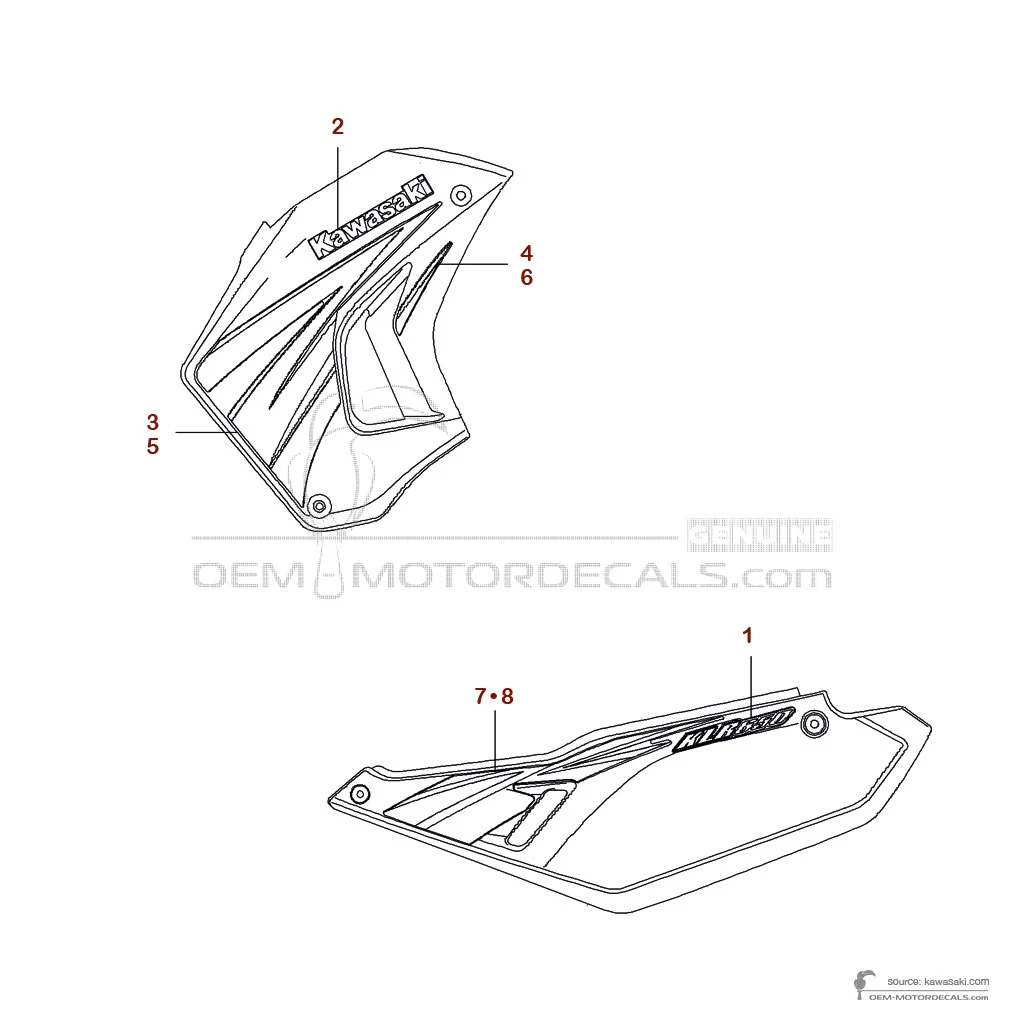 Stickers voor Kawasaki KLR650 2010 - Rood • Kawasaki OEM Stickers