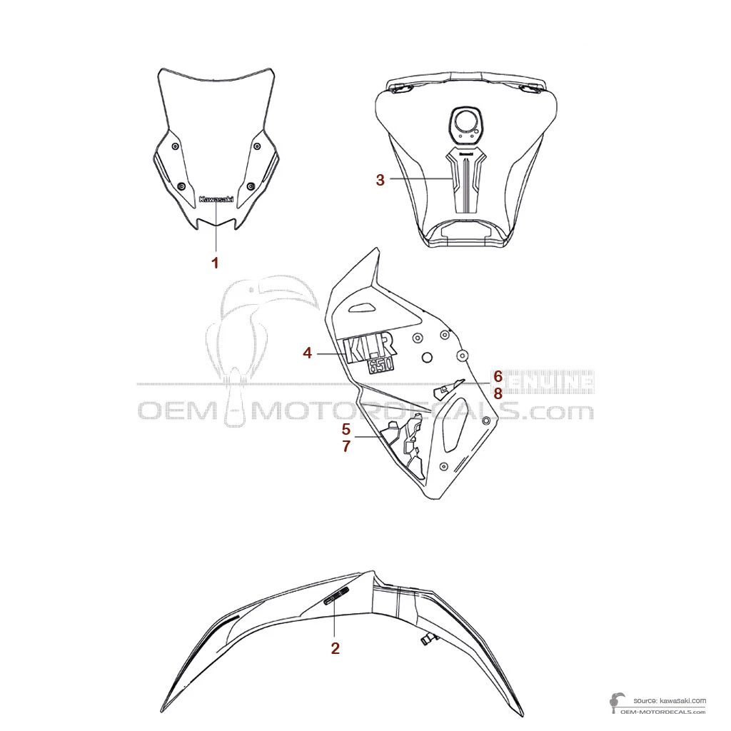 Stickers voor Kawasaki KLR650 2024 - Wit • Kawasaki OEM Stickers