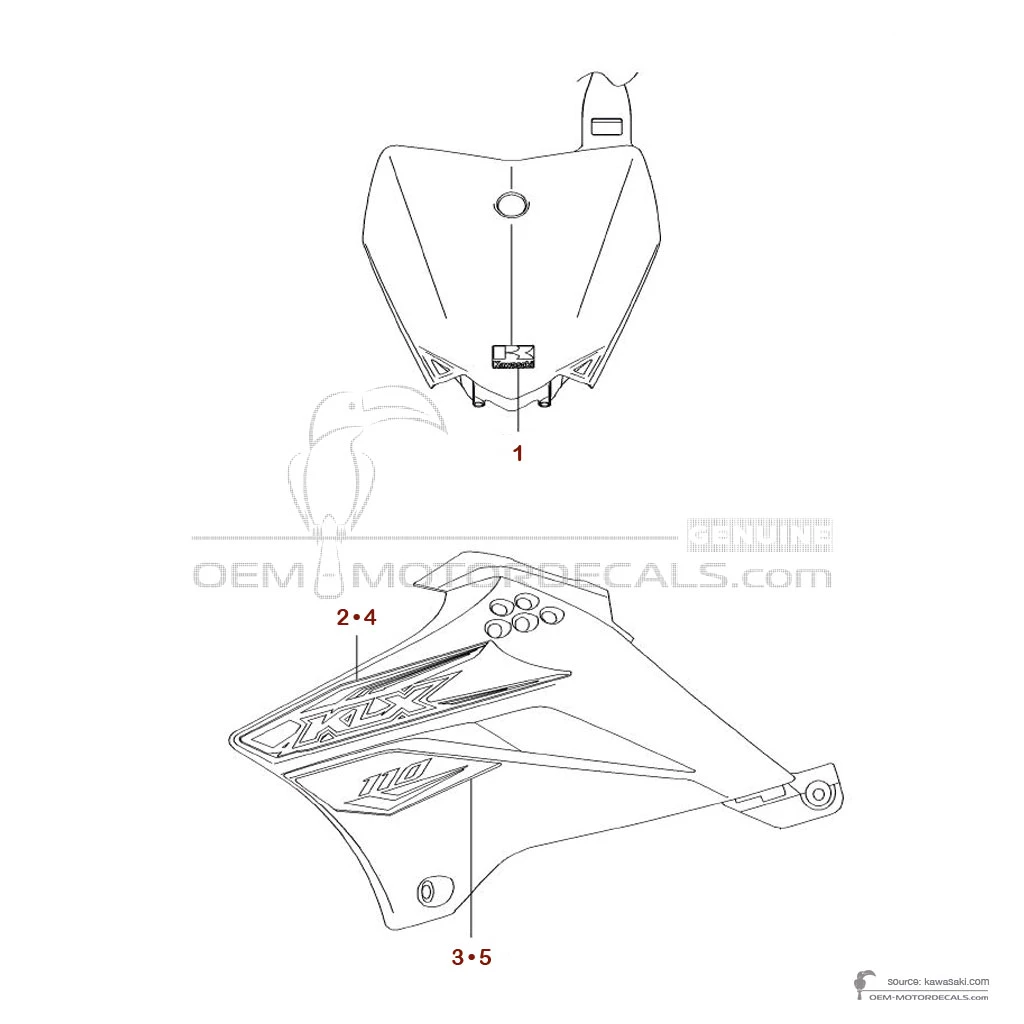 Autocollants pour Kawasaki KLX110 2018 - Vert • Kawasaki Autocollants OEM