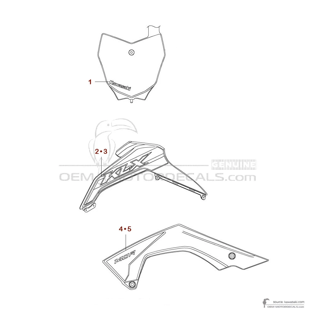Adesivi per Kawasaki KLX140R 2024 - Grigio • Kawasaki Adesivi OEM
