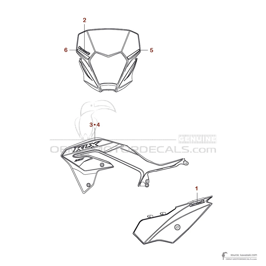 Autocollants pour Kawasaki KLX230 2023 - Vert • Kawasaki Autocollants OEM
