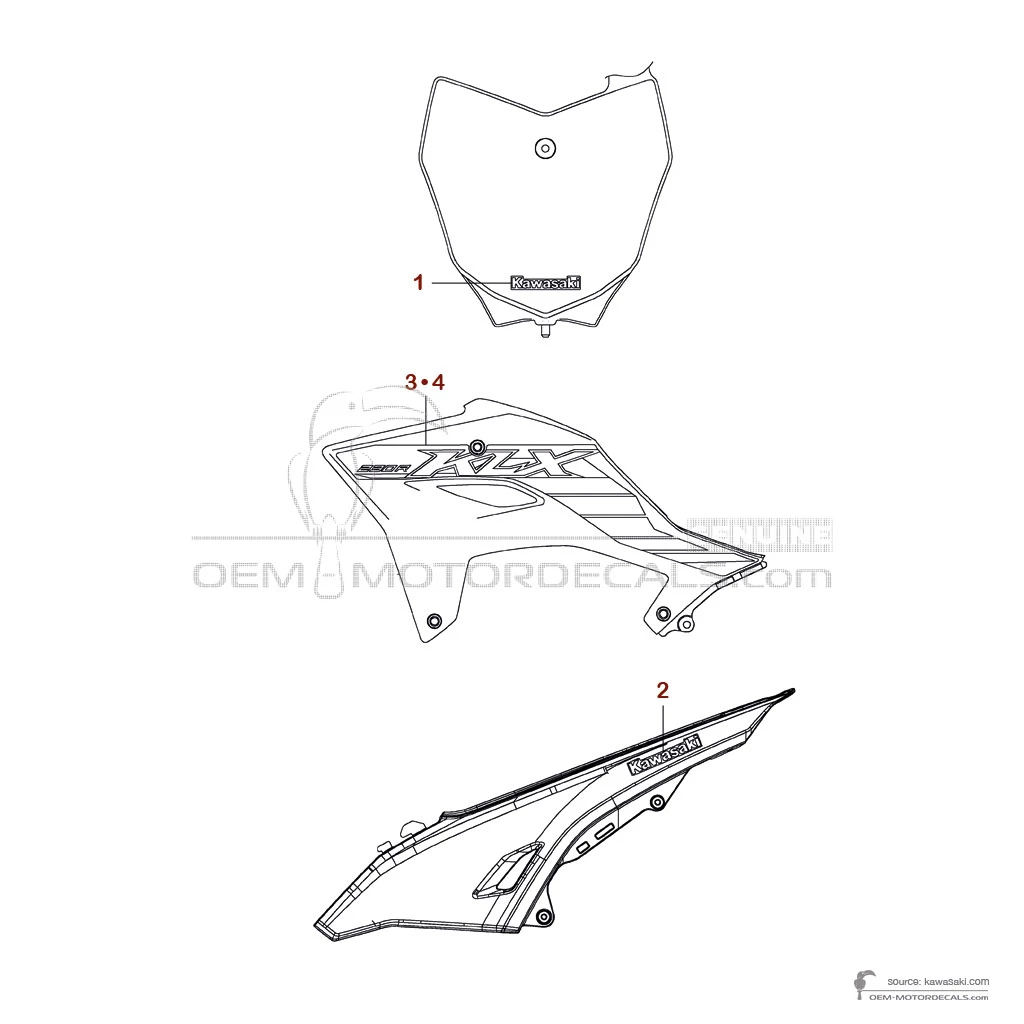 Autocollants pour Kawasaki KLX230R 2025 - Vert • Kawasaki Autocollants OEM