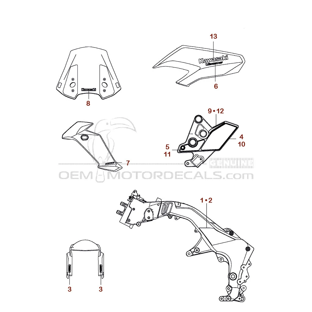 Adesivi per Kawasaki KLZ1000 VERSYS 2015 - Nero • Kawasaki Adesivi OEM