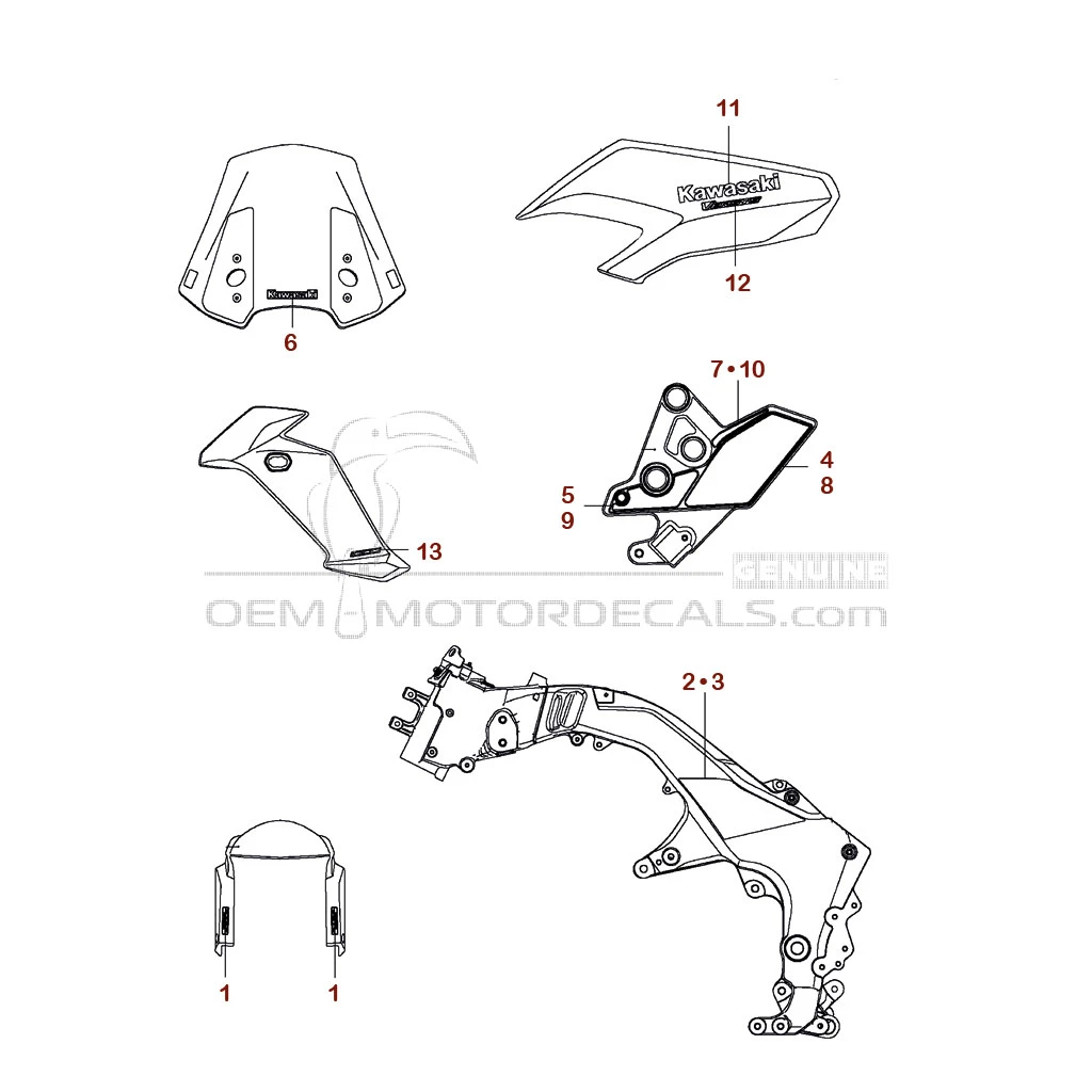 Autocollants pour Kawasaki KLZ1000 VERSYS 2016 - Noir • Kawasaki Autocollants OEM
