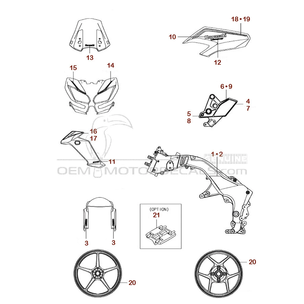 Decals for Kawasaki KLZ1000 VERSYS 2017 - Black • Kawasaki OEM Decals