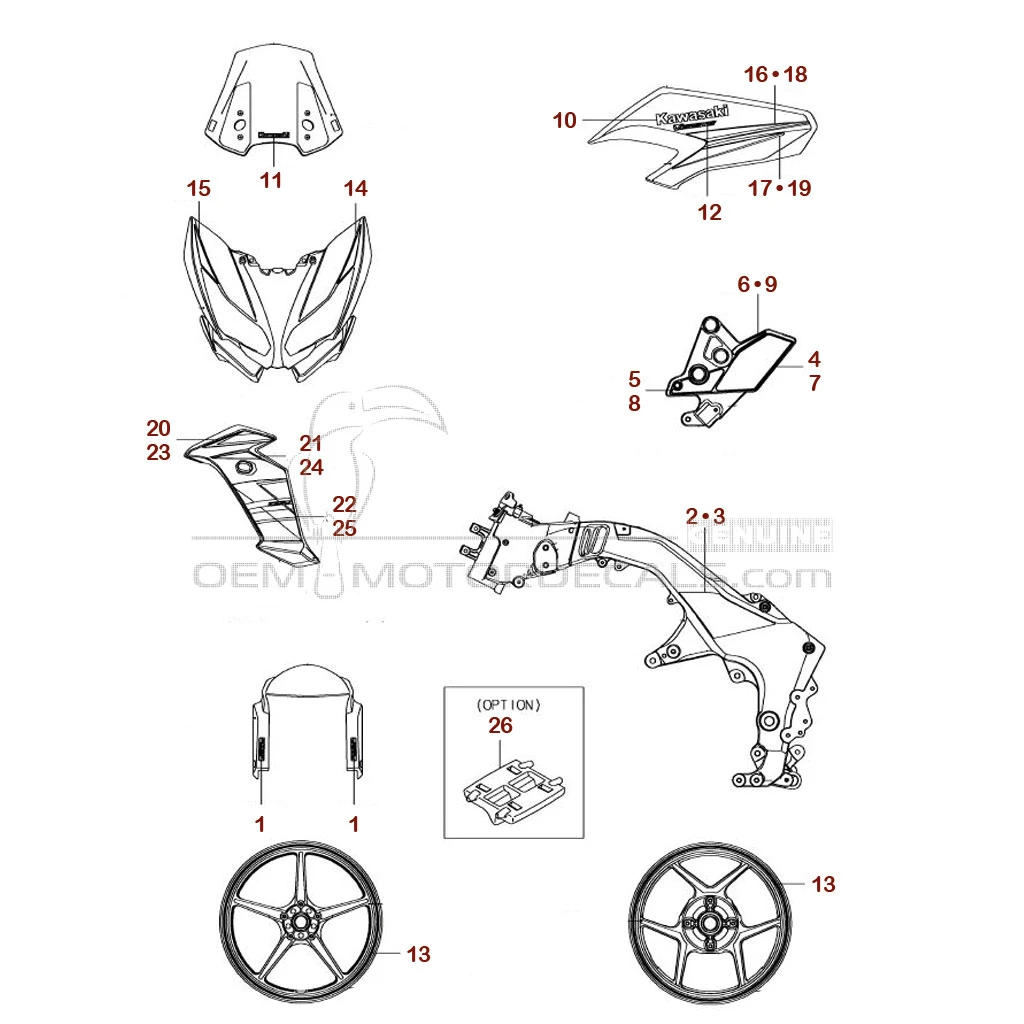 Autocollants pour Kawasaki KLZ1000 VERSYS 2018 - Vert • Kawasaki Autocollants OEM