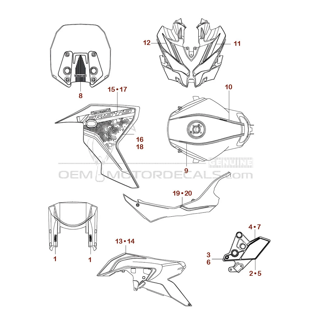 Adesivi per Kawasaki KLZ1000S VERSYS 2021 - Verde • Kawasaki Adesivi OEM