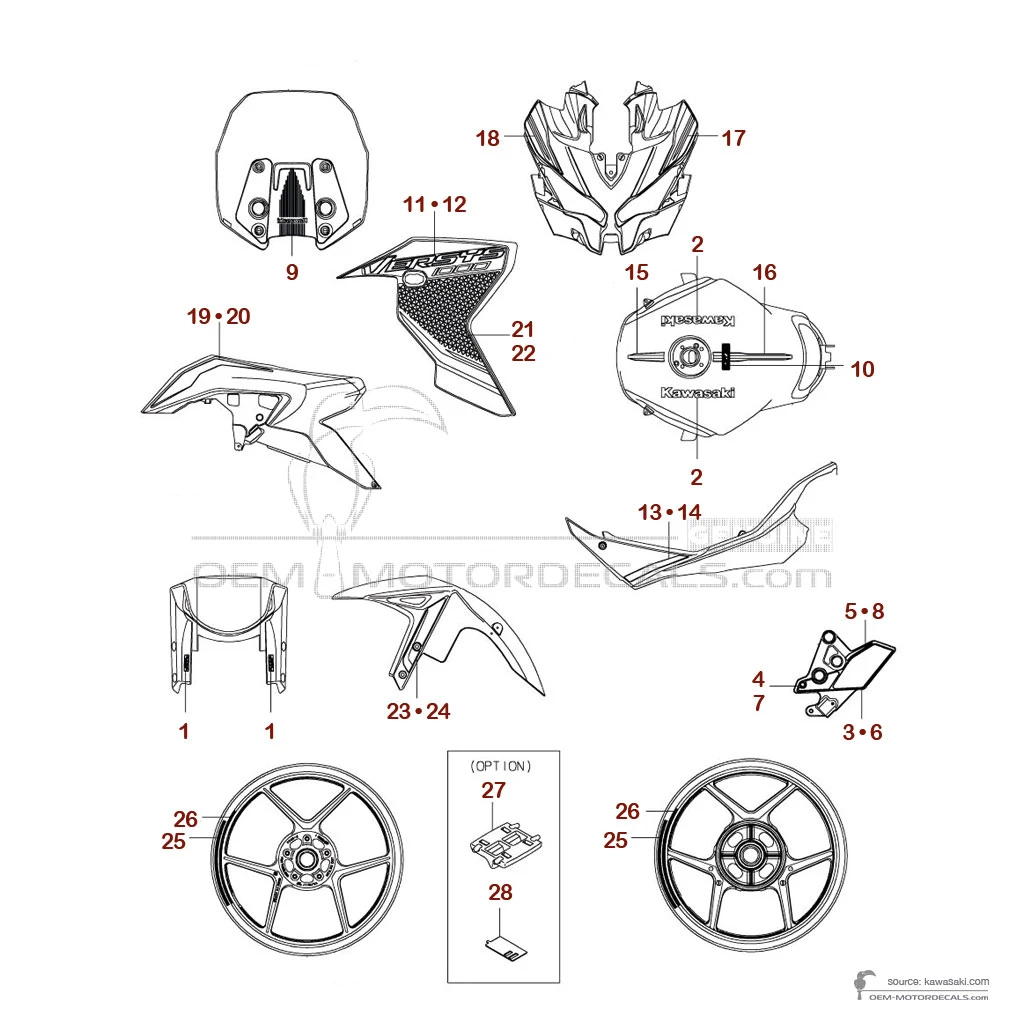 Pegatinas para Kawasaki KLE1000SE VERSYS 2024 - Gris • Kawasaki Pegatinas OEM