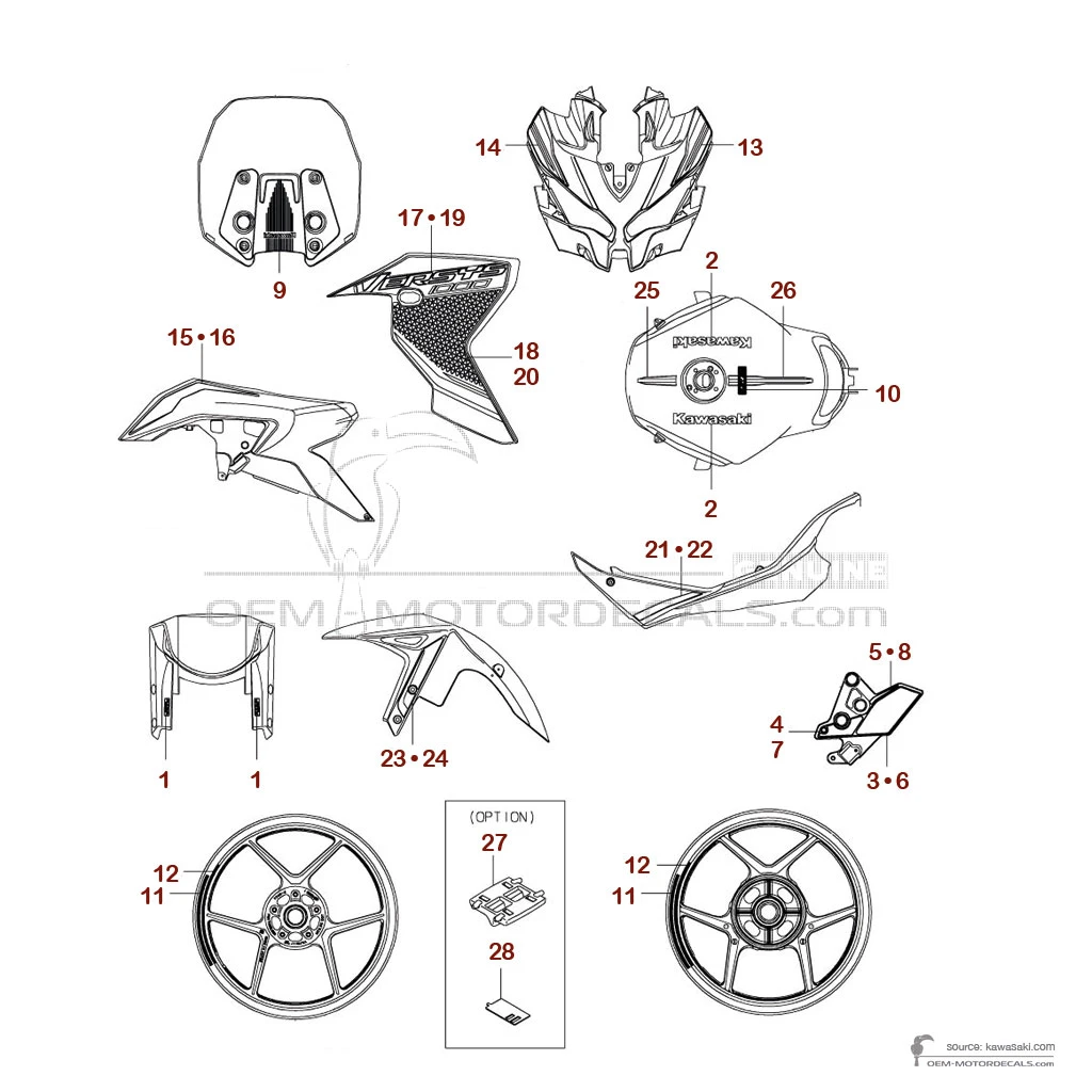 Adesivi per Kawasaki KLZ1000S VERSYS 2024 - Nero • Kawasaki Adesivi OEM