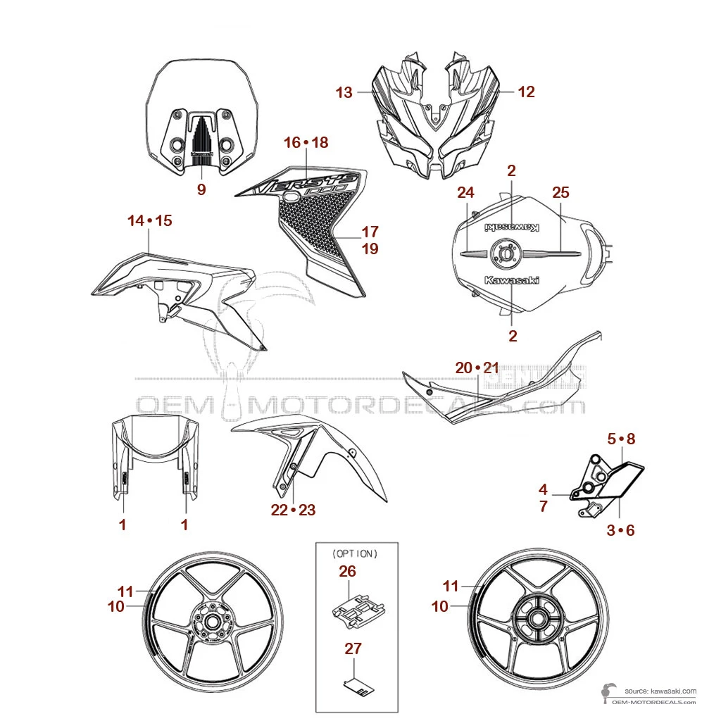 Adesivi per Kawasaki KLZ1000SE VERSYS 2024 - Nero • Kawasaki Adesivi OEM