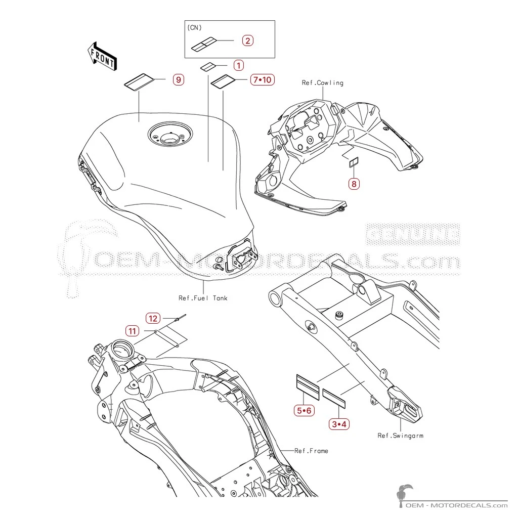 Aufkleber für Warnhinweise • Kawasaki OEM-Aufkleber