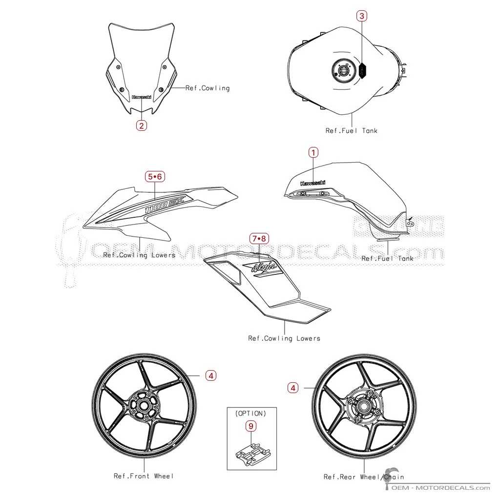 Autocollants pour Kawasaki NINJA 1100SX | ZX1100 2026 • Kawasaki Autocollants OEM