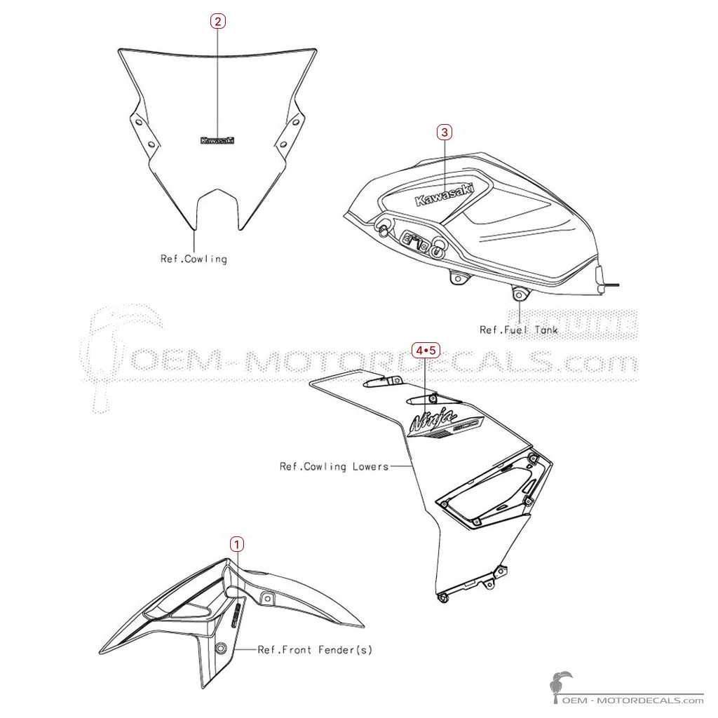 Pegatinas para Kawasaki NINJA 500 I EX500 2024 • Kawasaki Pegatinas OEM