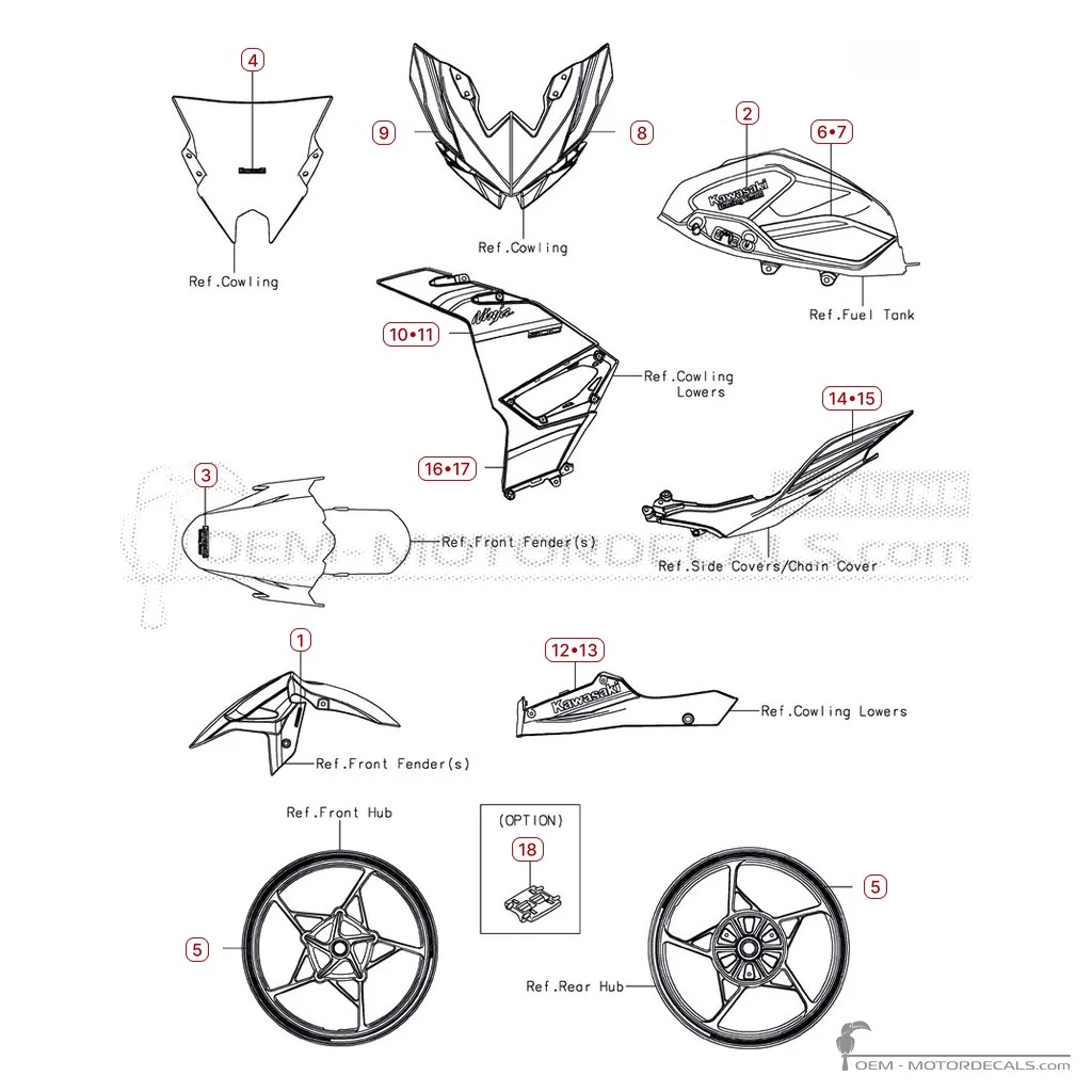 Stickers voor Kawasaki NINJA 500 I EX500 SE 2025 • Kawasaki OEM Stickers