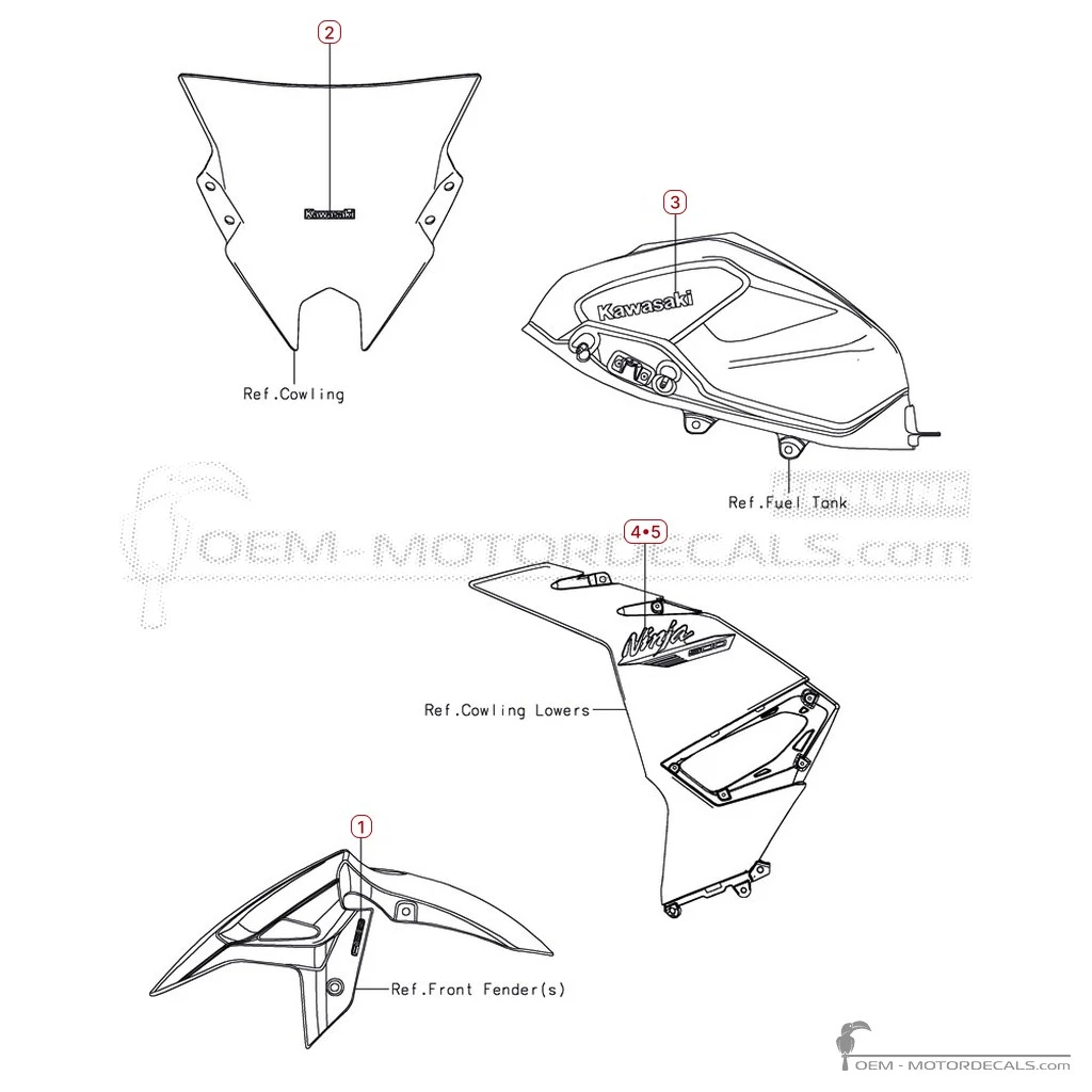 Pegatinas para Kawasaki NINJA 500 I EX500 2025 • Kawasaki Pegatinas OEM