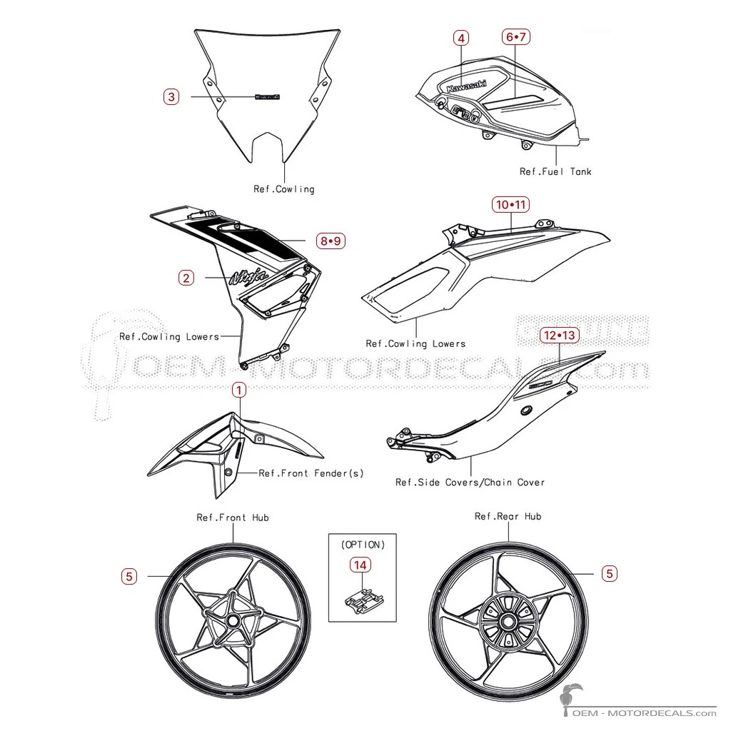 Naklejki do Kawasaki NINJA 500 I EX500 SE 2025 • Kawasaki Naklejki OEM