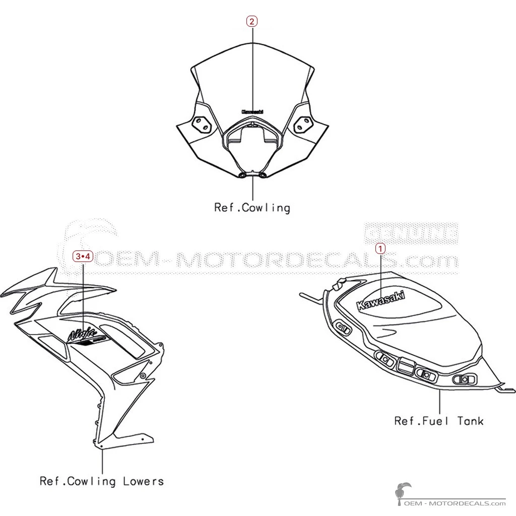 Pegatinas para Kawasaki NINJA 650 | EX650 2026 • Kawasaki Pegatinas OEM