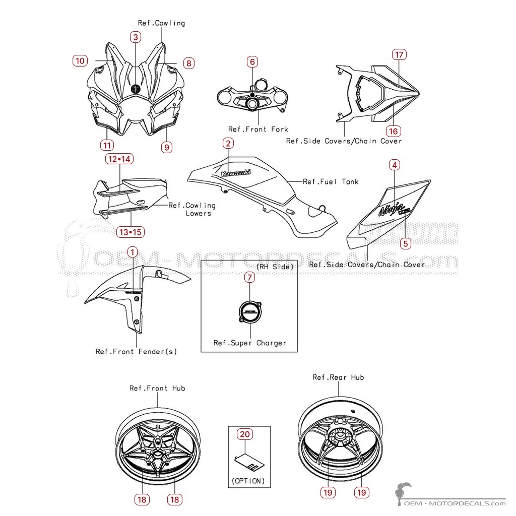 Adesivi per Kawasaki NINJA H2 | ZX1000 2016 • Kawasaki Adesivi OEM