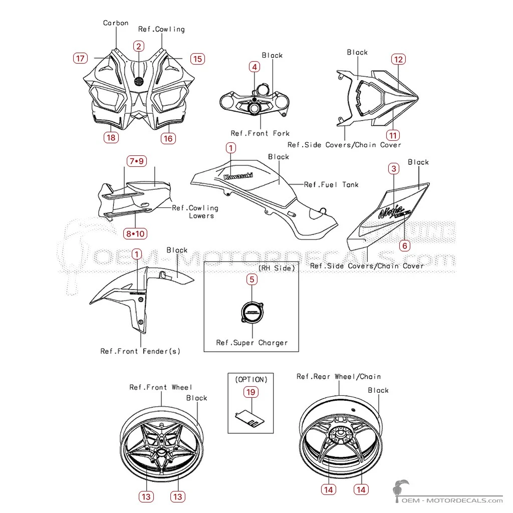 Adesivi per Kawasaki NINJA H2R | ZX1000 2016 • Kawasaki Adesivi OEM
