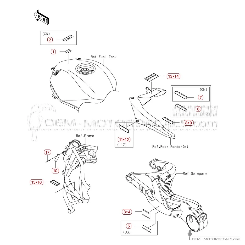 Adesivi per Etichette di avvertenza • Kawasaki Adesivi OEM