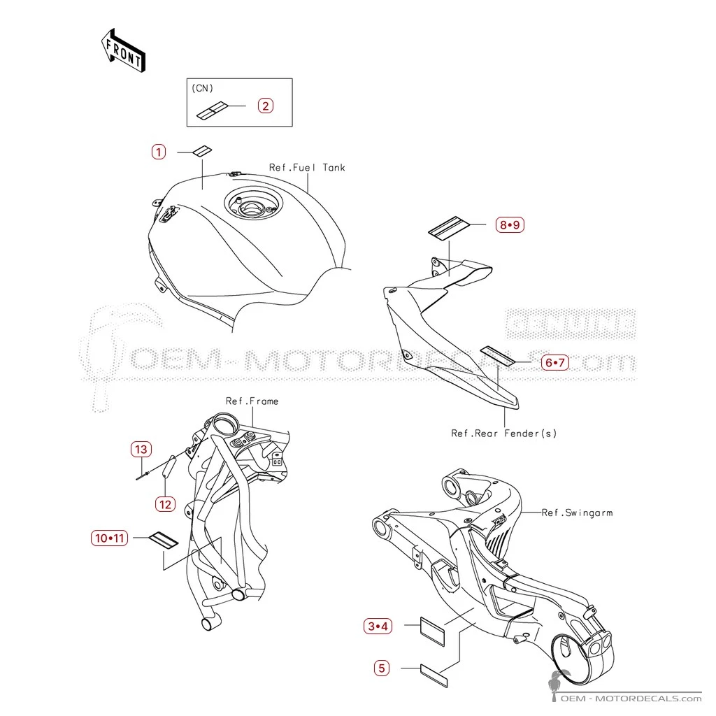 Stickers voor Waarschuwingslabels • Kawasaki OEM Stickers