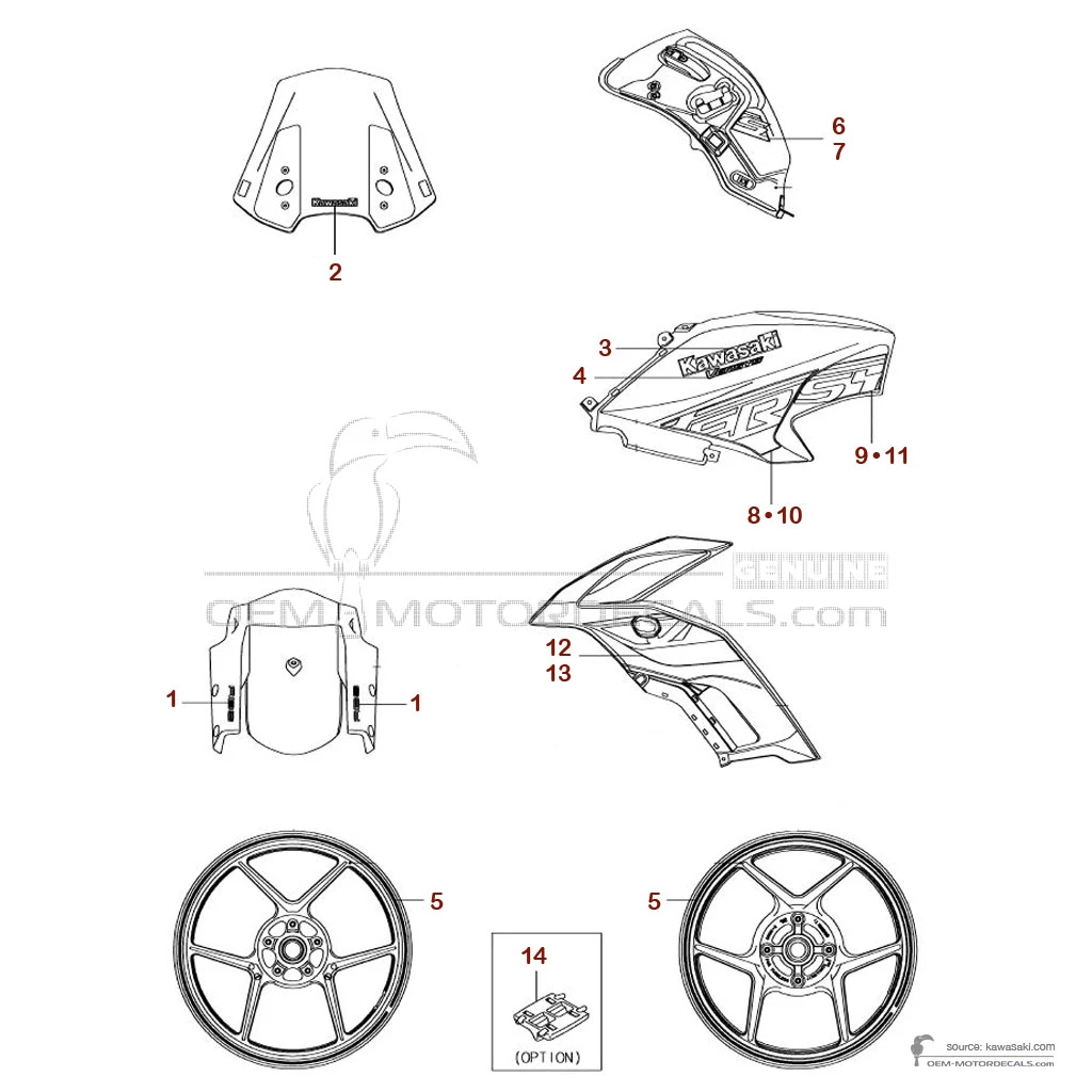 Autocollants pour Kawasaki KLE650 VERSYS 2018 - Vert • Kawasaki Autocollants OEM