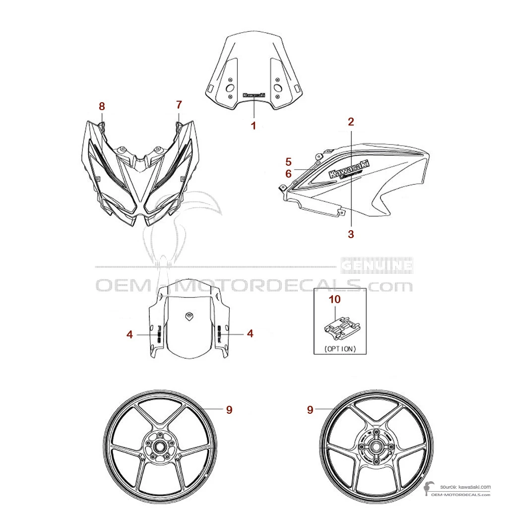 Stickers voor Kawasaki KLE650 VERSYS 2018 - Groen • Kawasaki OEM Stickers