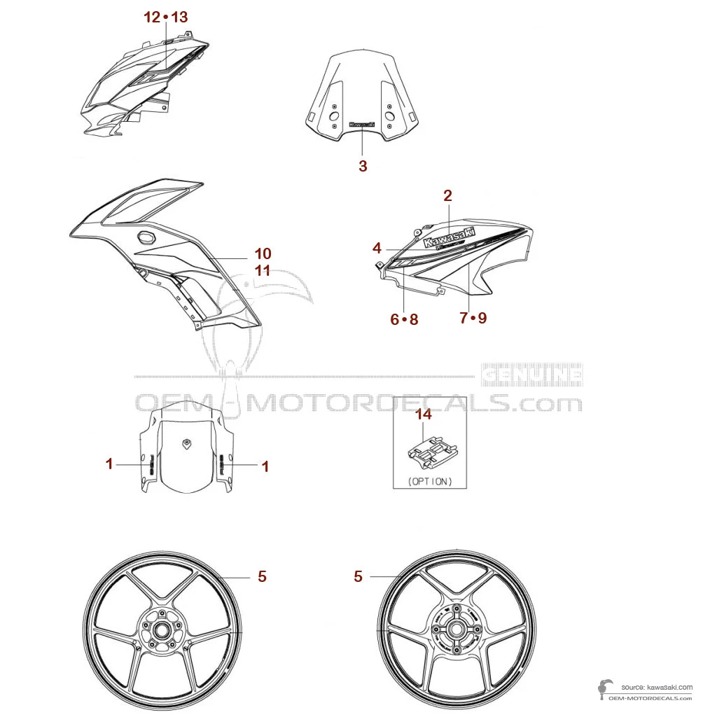 Adesivi per Kawasaki KLE650 VERSYS 2019 - Verde • Kawasaki Adesivi OEM