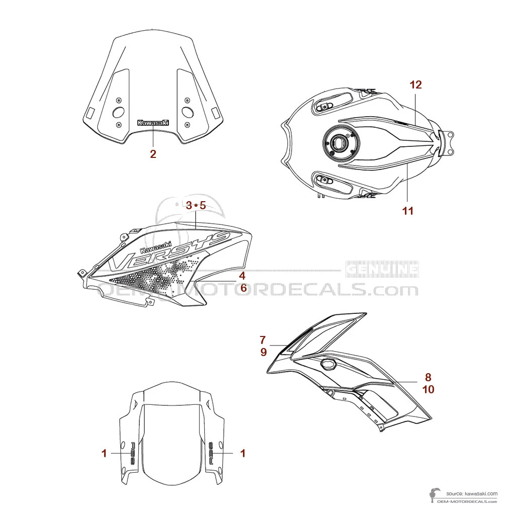 Decals for Kawasaki KLE650 VERSYS 2021 - Gray • Kawasaki OEM Decals
