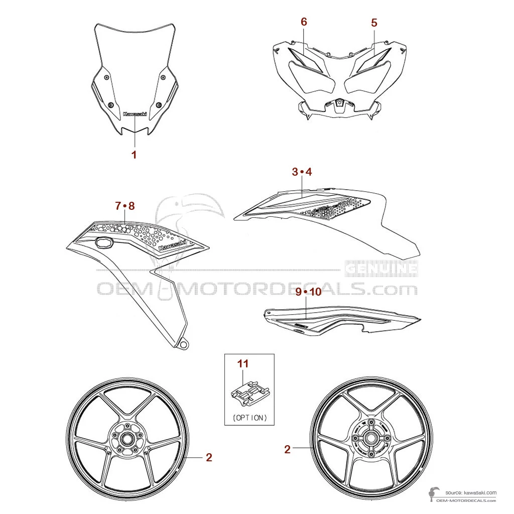Decals for Kawasaki KLE650 VERSYS 2022 - Green • Kawasaki OEM Decals
