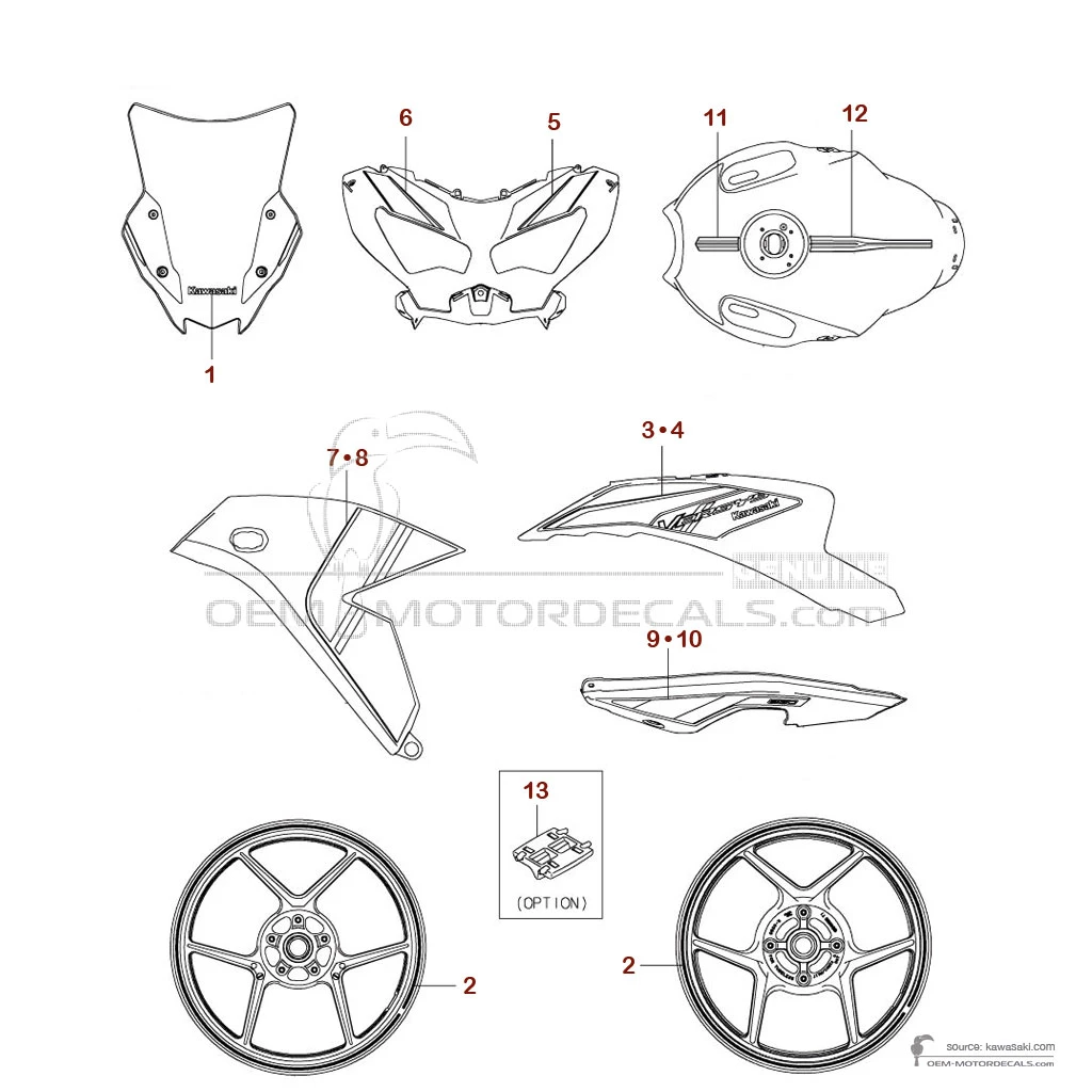 Naklejki do Kawasaki KLE650 VERSYS 2024 - Szaro Czerwony • Kawasaki Naklejki OEM