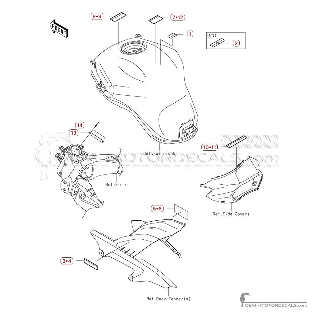 Aufkleber für Warnhinweise • Kawasaki OEM-Aufkleber