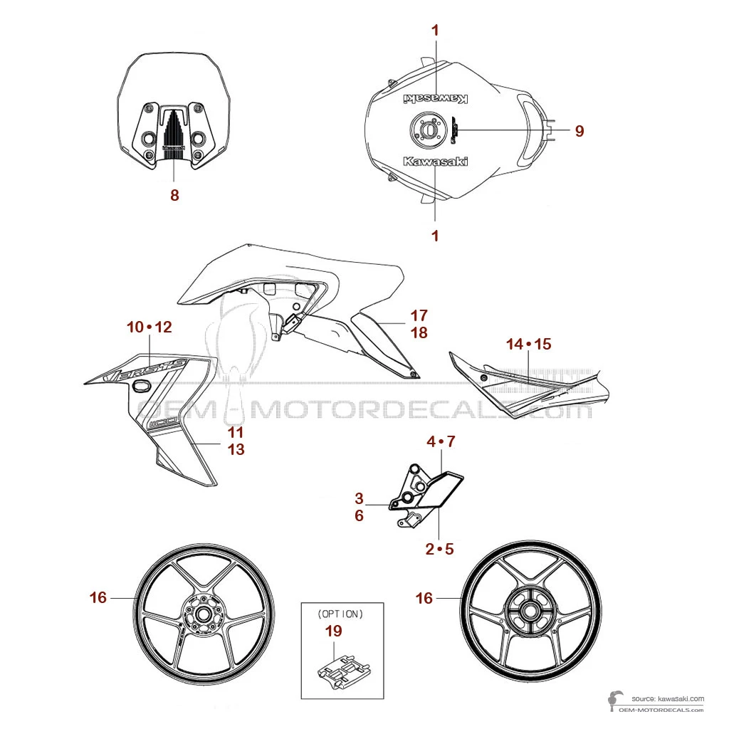 Decals for Kawasaki VERSYS 1100S 2025 - White • Kawasaki OEM Decals