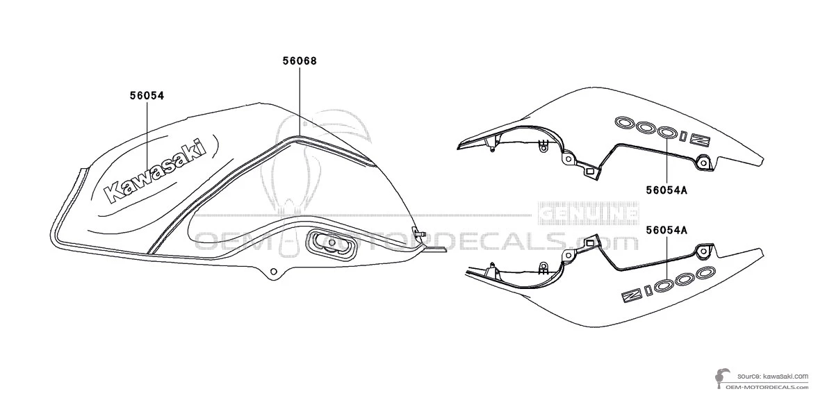 Decals for Kawasaki Z1000 2009 - White • Kawasaki OEM Decals