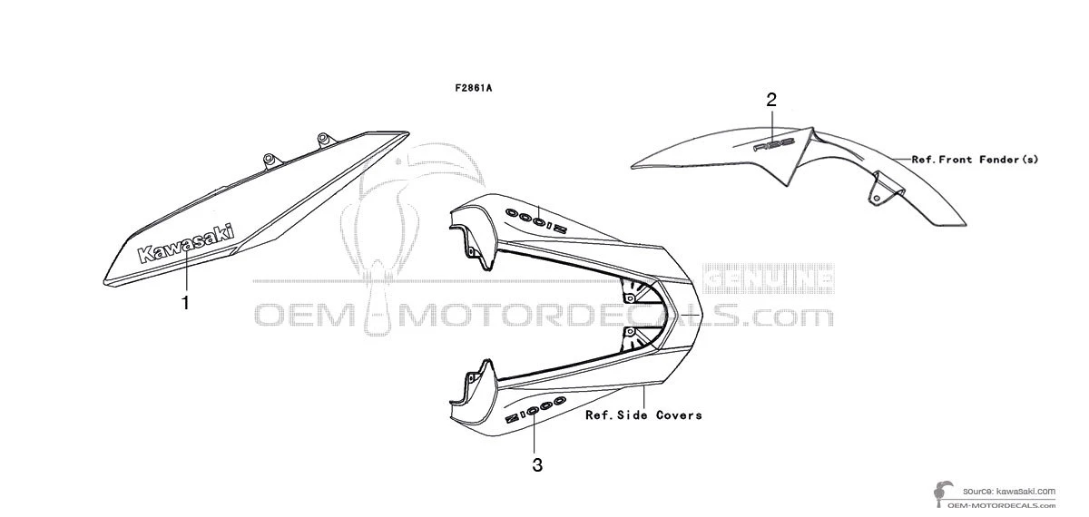 Decals for Kawasaki Z1000 2010 - White • Kawasaki OEM Decals