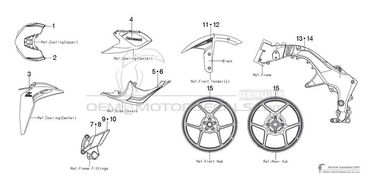 Adesivi per Kawasaki Z1000 2016 - Bianco • Kawasaki Adesivi OEM