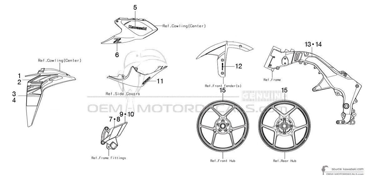 Stickers voor Kawasaki Z1000 2017 - Zwart • Kawasaki OEM Stickers