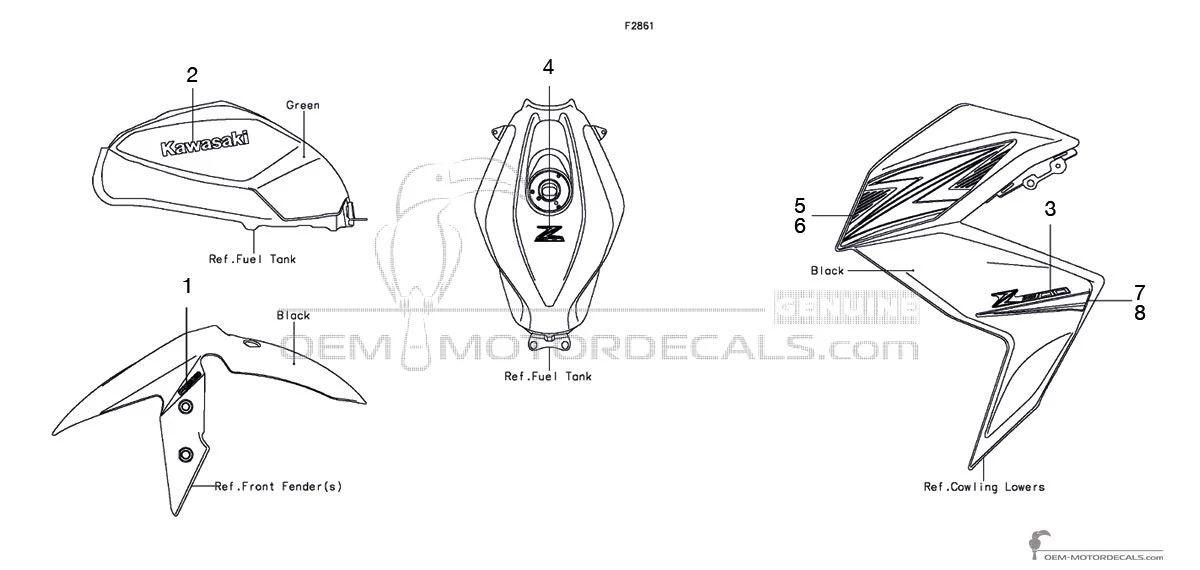 Pegatinas para Kawasaki Z300 2015 - Verde • Kawasaki Pegatinas OEM