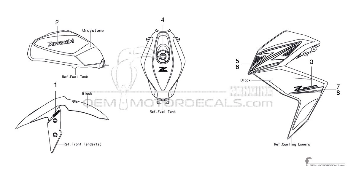Adesivi per Kawasaki Z300 2015 - Grigio • Kawasaki Adesivi OEM