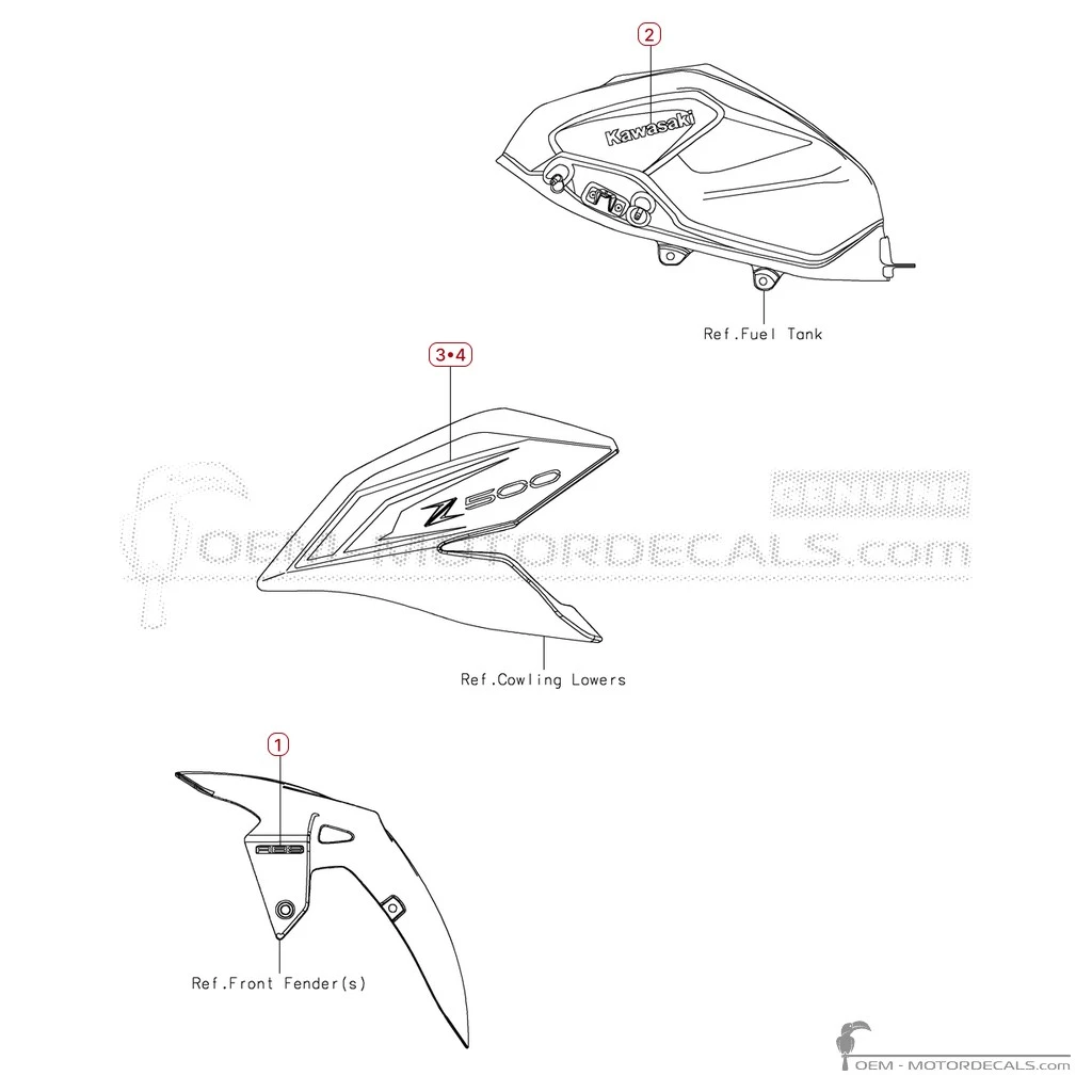 Aufkleber für Kawasaki Z500 | ER500 2026 • Kawasaki OEM-Aufkleber